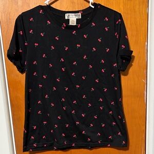 Cut & Paste Cherry Print Black Short Sleeve Tee